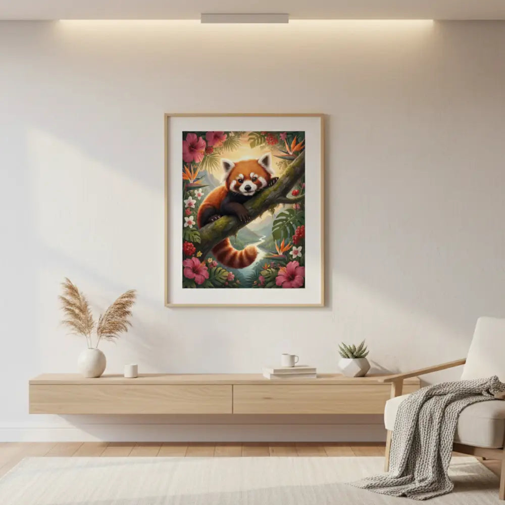 Red panda botanical wildlife wall art by Trini Skies Graphics