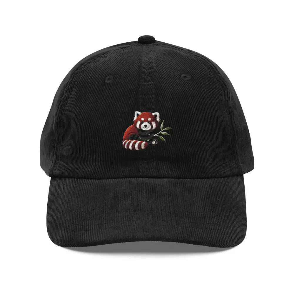 Red panda embroidered corduroy cap from Trini Skies Graphics