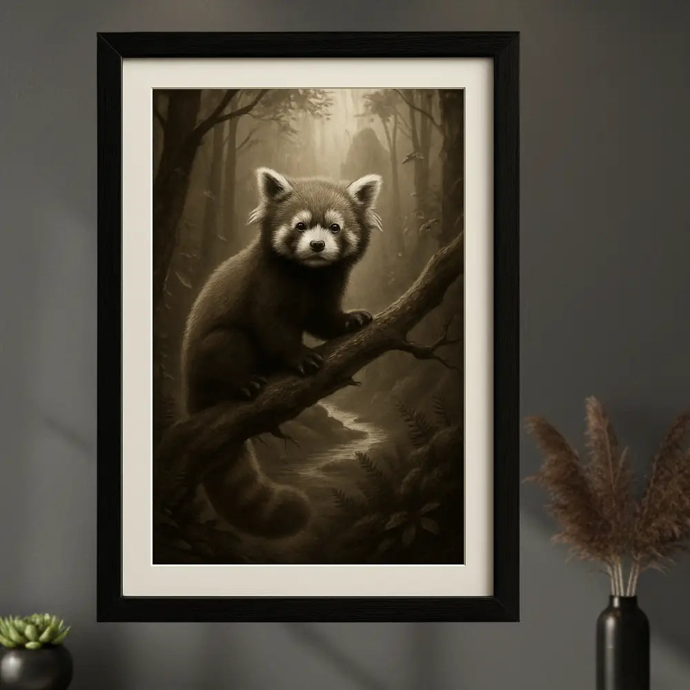 Sepia red panda forest art print by Trini Skies Graphics