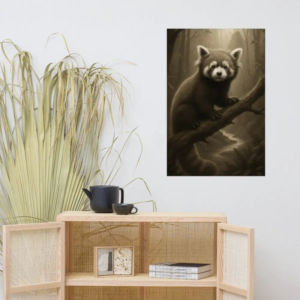 Sepia red panda forest art print by Trini Skies Graphics