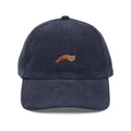 Navy blue embroidered corduroy hat with red panda animal cap design