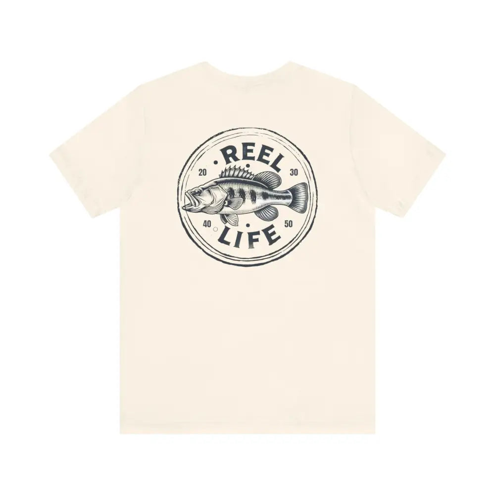 Reel Life Fishing cream t-shirt with bass graphic tee