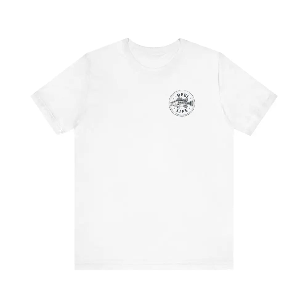 White Reel Life Fishing short-sleeve cotton t-shirt with chest graphic