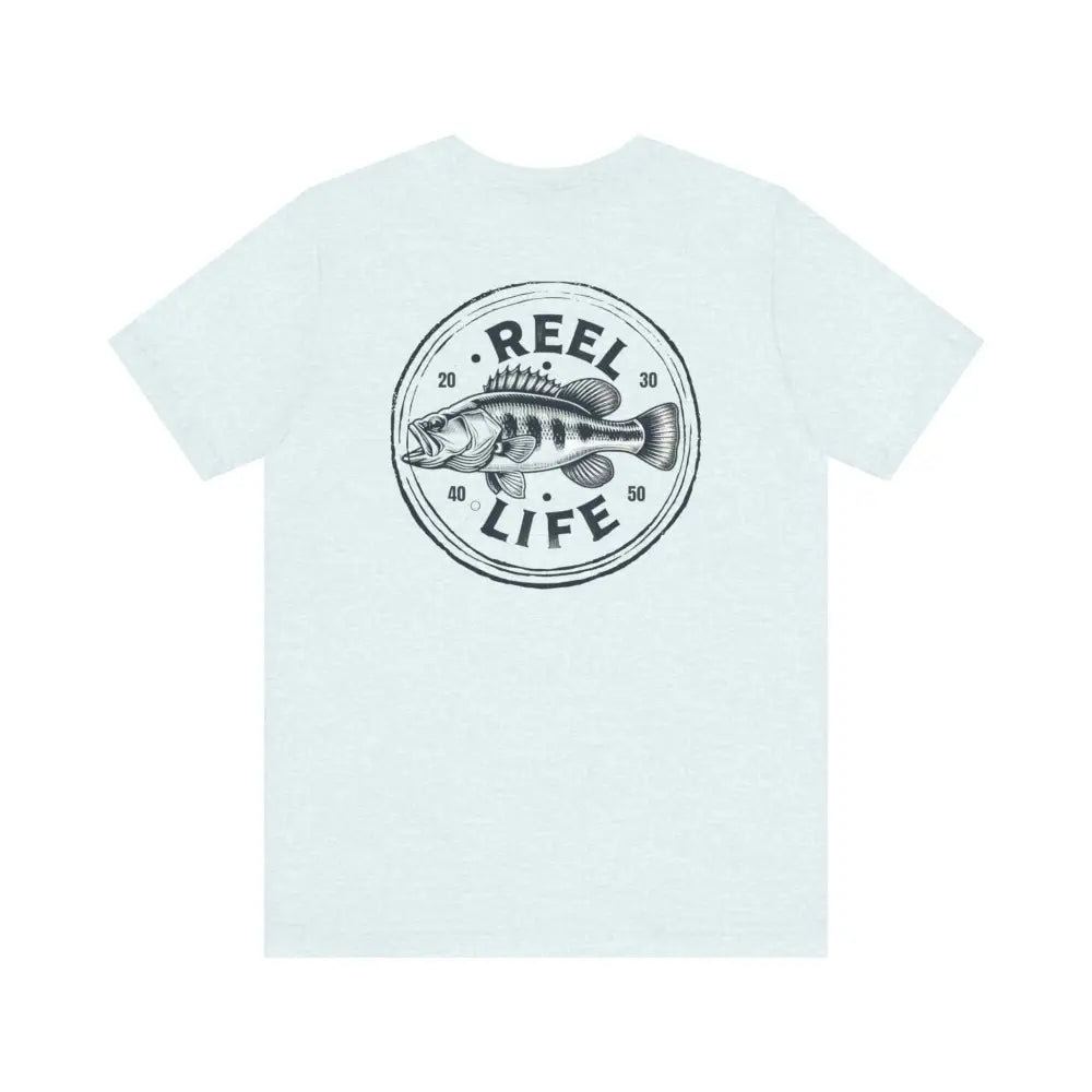 Light blue Reel Life Fishing graphic tee in cotton