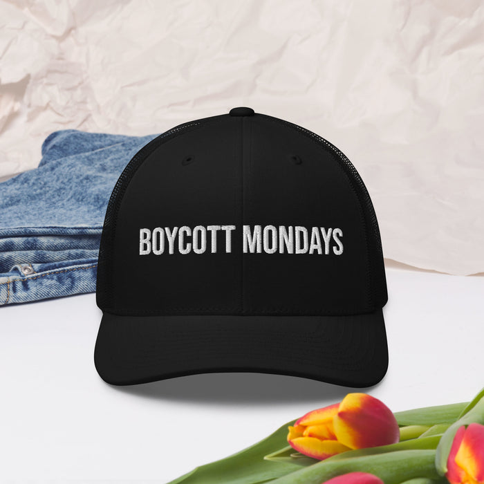 Boycott Mondays Embroidered Trucker Cap Classic Six-Panel Mesh Back Hat Statement Hat Mens Hat Womens Hat Gift Idea