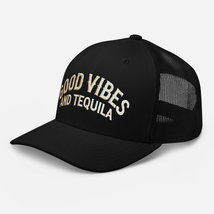 Good Vibes and Tequila Embroidered Trucker Cap: Classic Mesh Back, Adjustable Fit Great Gift