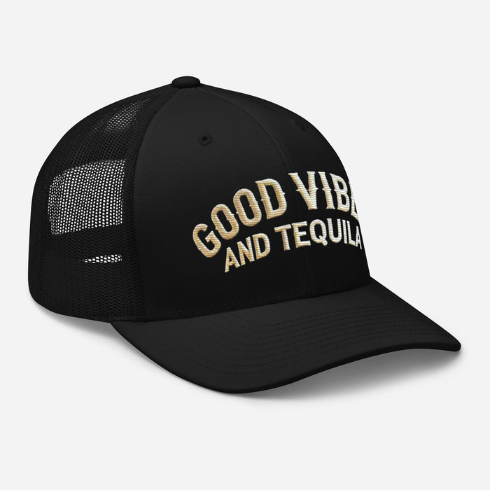 Good Vibes and Tequila Embroidered Trucker Cap: Classic Mesh Back, Adjustable Fit Great Gift