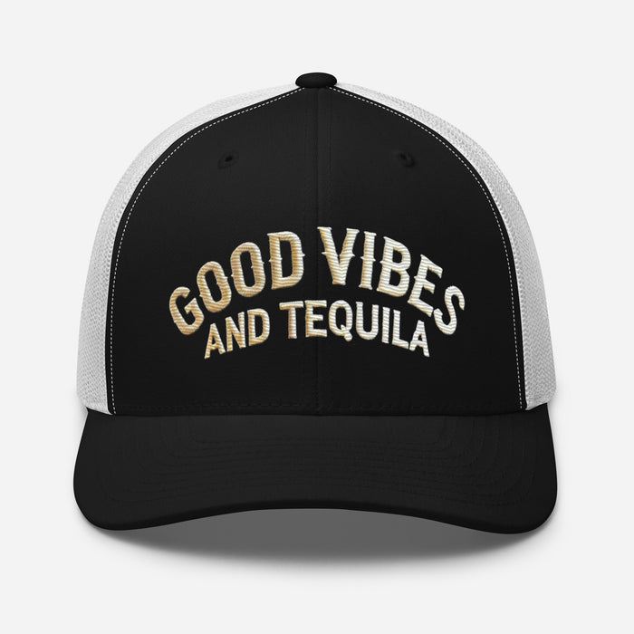 Good Vibes and Tequila Embroidered Trucker Cap: Classic Mesh Back, Adjustable Fit Great Gift