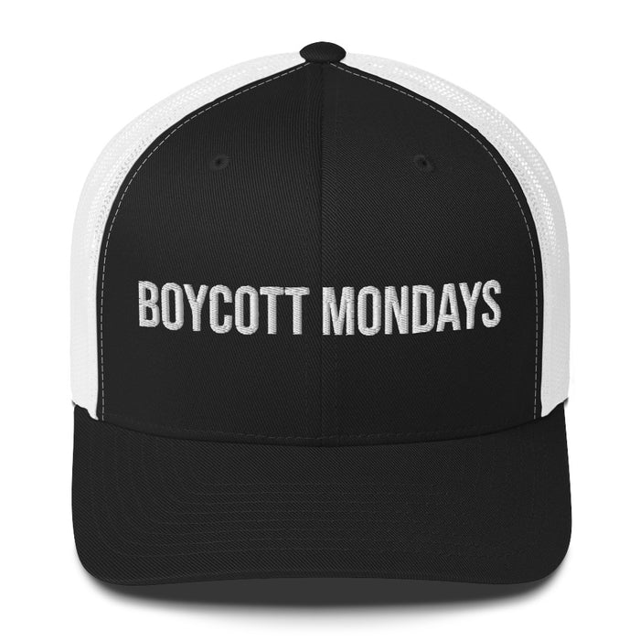 Boycott Mondays Embroidered Trucker Cap Classic Six-Panel Mesh Back Hat Statement Hat Mens Hat Womens Hat Gift Idea