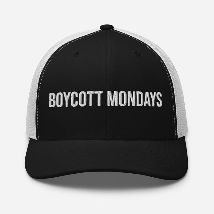 Boycott Mondays Embroidered Trucker Cap Classic Six-Panel Mesh Back Hat Statement Hat Mens Hat Womens Hat Gift Idea