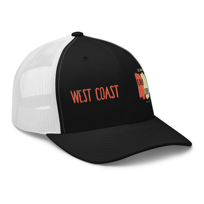 West Coast Los Angeles Embroidered Snapback Trucker Hat, Adjustable Mesh Back Cap