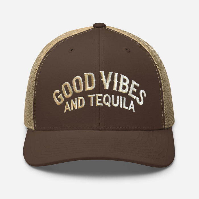 Good Vibes and Tequila Embroidered Trucker Cap: Classic Mesh Back, Adjustable Fit Great Gift