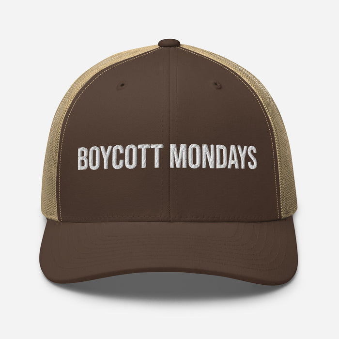 Boycott Mondays Embroidered Trucker Cap Classic Six-Panel Mesh Back Hat Statement Hat Mens Hat Womens Hat Gift Idea