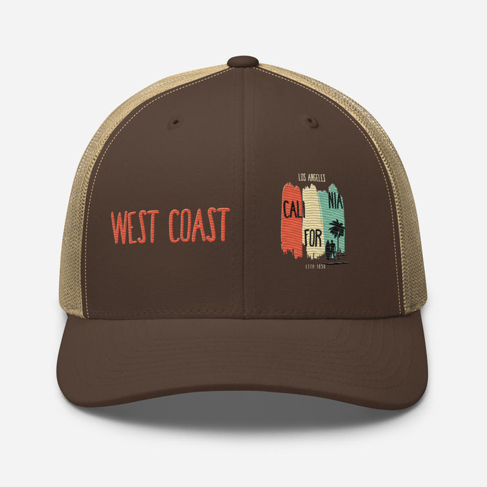 West Coast Los Angeles Embroidered Snapback Trucker Hat, Adjustable Mesh Back Cap