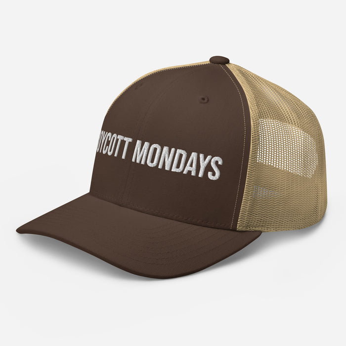 Boycott Mondays Embroidered Trucker Cap Classic Six-Panel Mesh Back Hat Statement Hat Mens Hat Womens Hat Gift Idea