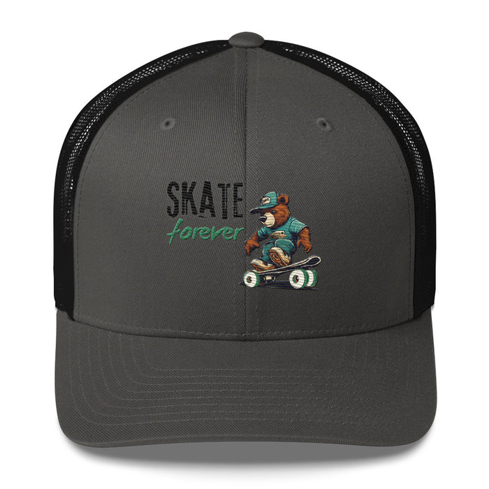 "Skate Forever" Bear Skateboarder Trucker Cap – Mesh Back & Adjustable Fit Trucker Cap