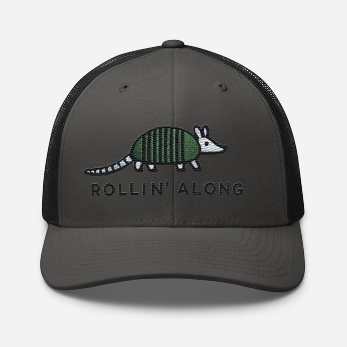 Embroidered Armadillo Rollin' Along Trucker Cap, Mesh Back Adjustable Hat Great Gift Idea