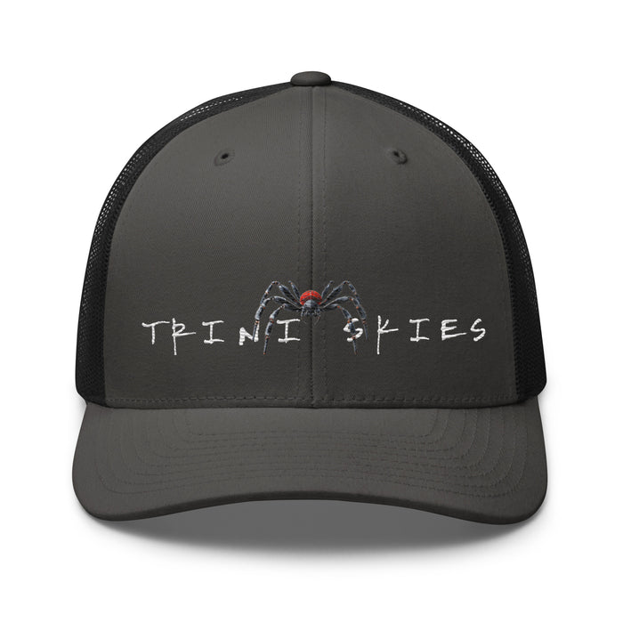 Trini Skies  Red Embroidered Trucker Hat, Adjustable Mesh Back Cap