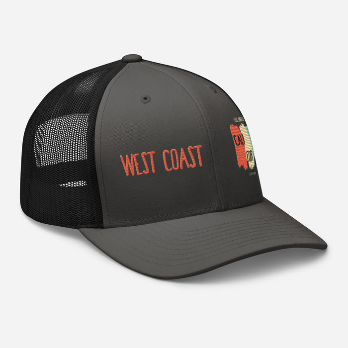 West Coast Los Angeles Embroidered Snapback Trucker Hat, Adjustable Mesh Back Cap