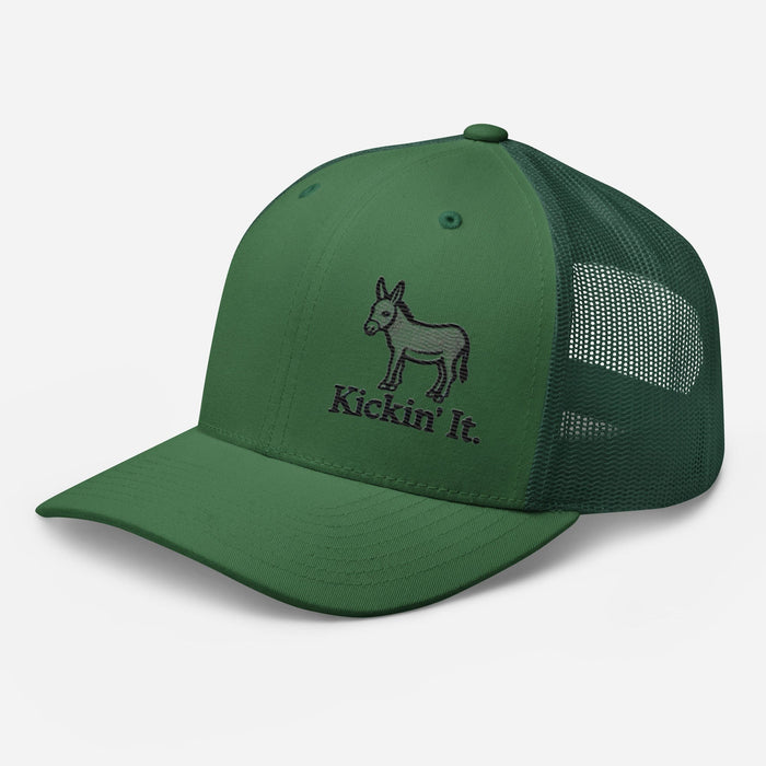 Embroidered "Kicken It" Trucker Cap Humor Funny Casual Wildlife Hat