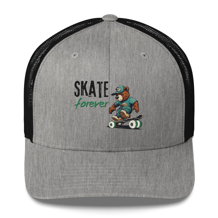 "Skate Forever" Bear Skateboarder Trucker Cap – Mesh Back & Adjustable Fit Trucker Cap