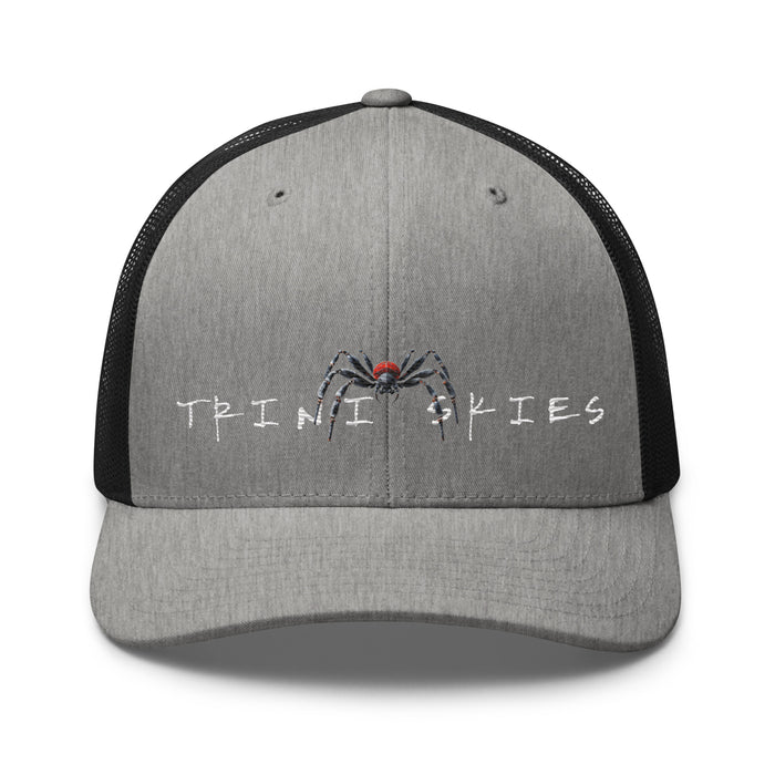 Trini Skies  Red Embroidered Trucker Hat, Adjustable Mesh Back Cap