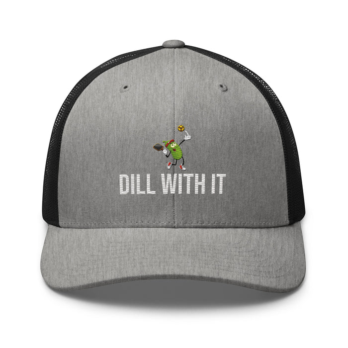 Pickleball Dill With It Embroidered Trucker Cap Classic Six-Panel Mesh Back Hat Pickleball Hat Mens Hat Womens Hat Gift Idea