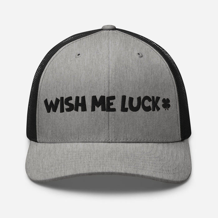 Embroidered Wish Me Luck Clover Trucker Hat Classic Comfort with Mesh Back Great Gift Idea Mens Hat Womens Hat