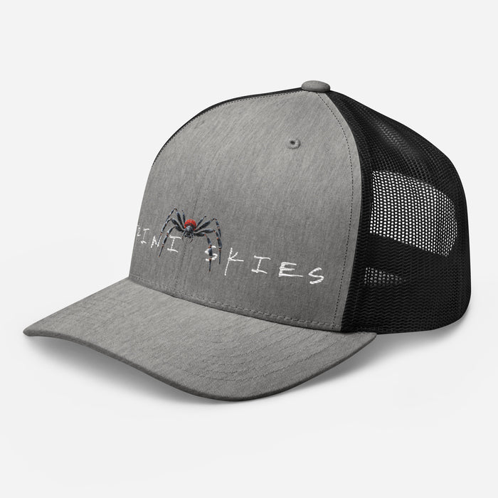 Trini Skies  Red Embroidered Trucker Hat, Adjustable Mesh Back Cap