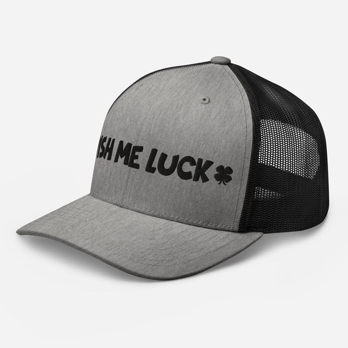 Embroidered Wish Me Luck Clover Trucker Hat Classic Comfort with Mesh Back Great Gift Idea Mens Hat Womens Hat