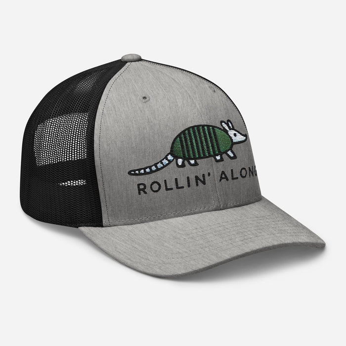 Embroidered Armadillo Rollin' Along Trucker Cap, Mesh Back Adjustable Hat Great Gift Idea