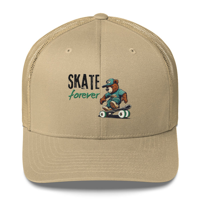 "Skate Forever" Bear Skateboarder Trucker Cap – Mesh Back & Adjustable Fit Trucker Cap