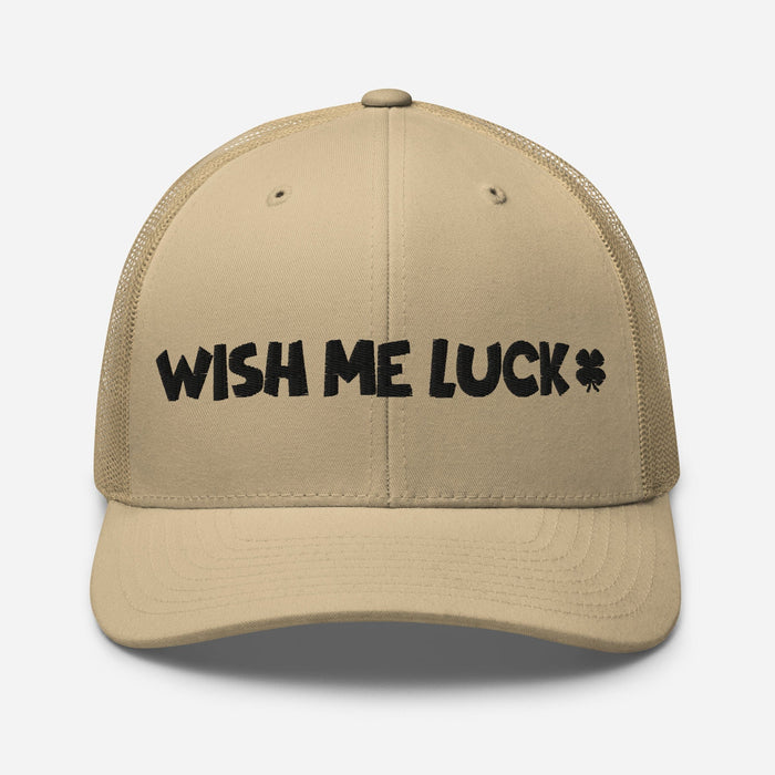 Embroidered Wish Me Luck Clover Trucker Hat Classic Comfort with Mesh Back Great Gift Idea Mens Hat Womens Hat