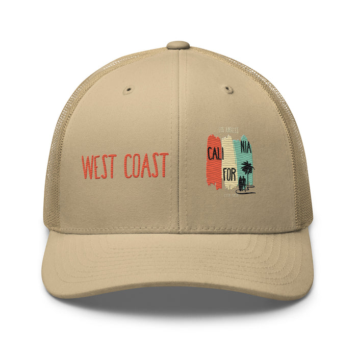 West Coast Los Angeles Embroidered Snapback Trucker Hat, Adjustable Mesh Back Cap