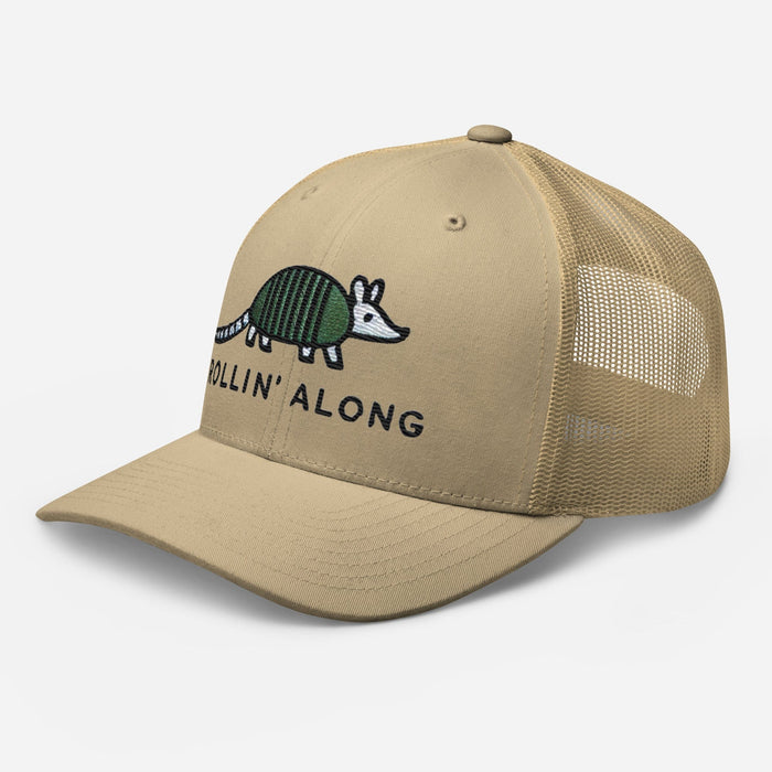 Embroidered Armadillo Rollin' Along Trucker Cap, Mesh Back Adjustable Hat Great Gift Idea