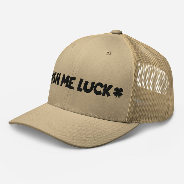 Embroidered Wish Me Luck Clover Trucker Hat Classic Comfort with Mesh Back Great Gift Idea Mens Hat Womens Hat