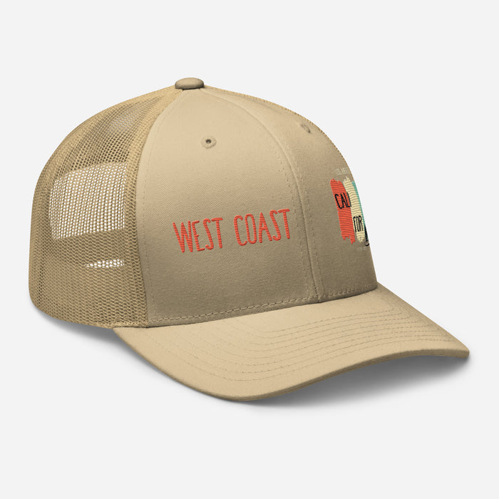 West Coast Los Angeles Embroidered Snapback Trucker Hat, Adjustable Mesh Back Cap