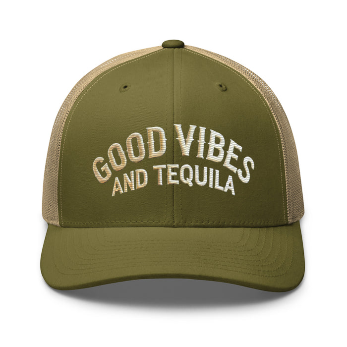 Good Vibes and Tequila Embroidered Trucker Cap: Classic Mesh Back, Adjustable Fit Great Gift