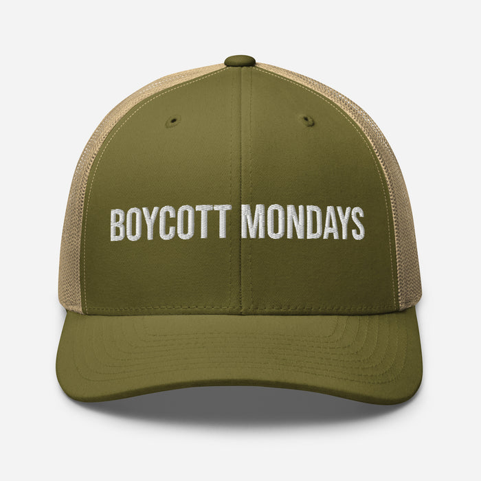 Boycott Mondays Embroidered Trucker Cap Classic Six-Panel Mesh Back Hat Statement Hat Mens Hat Womens Hat Gift Idea