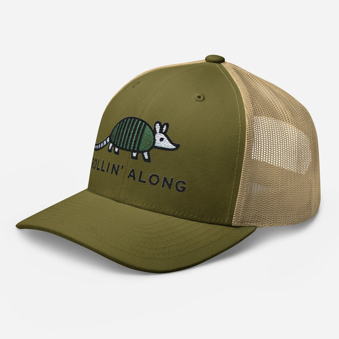 Embroidered Armadillo Rollin' Along Trucker Cap, Mesh Back Adjustable Hat Great Gift Idea