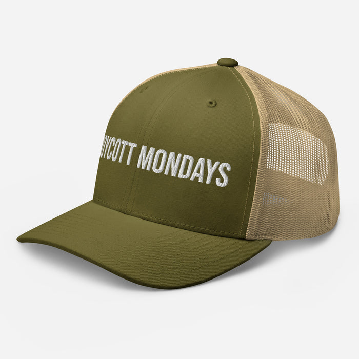 Boycott Mondays Embroidered Trucker Cap Classic Six-Panel Mesh Back Hat Statement Hat Mens Hat Womens Hat Gift Idea