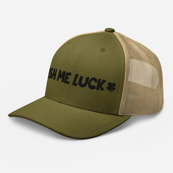 Embroidered Wish Me Luck Clover Trucker Hat Classic Comfort with Mesh Back Great Gift Idea Mens Hat Womens Hat