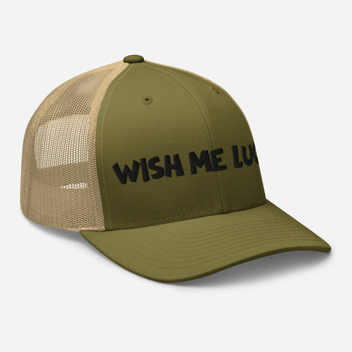 Embroidered Wish Me Luck Clover Trucker Hat Classic Comfort with Mesh Back Great Gift Idea Mens Hat Womens Hat