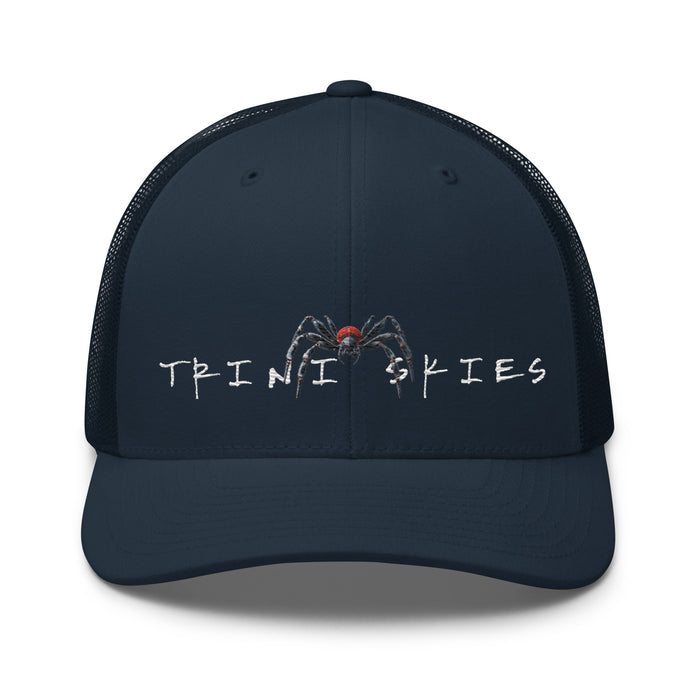 Trini Skies  Red Embroidered Trucker Hat, Adjustable Mesh Back Cap