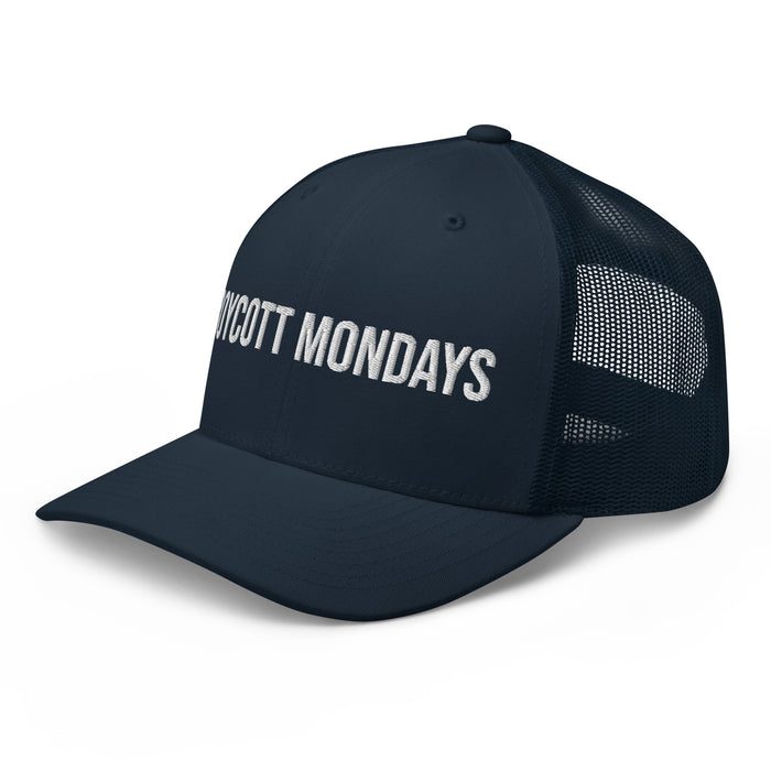 Boycott Mondays Embroidered Trucker Cap Classic Six-Panel Mesh Back Hat Statement Hat Mens Hat Womens Hat Gift Idea