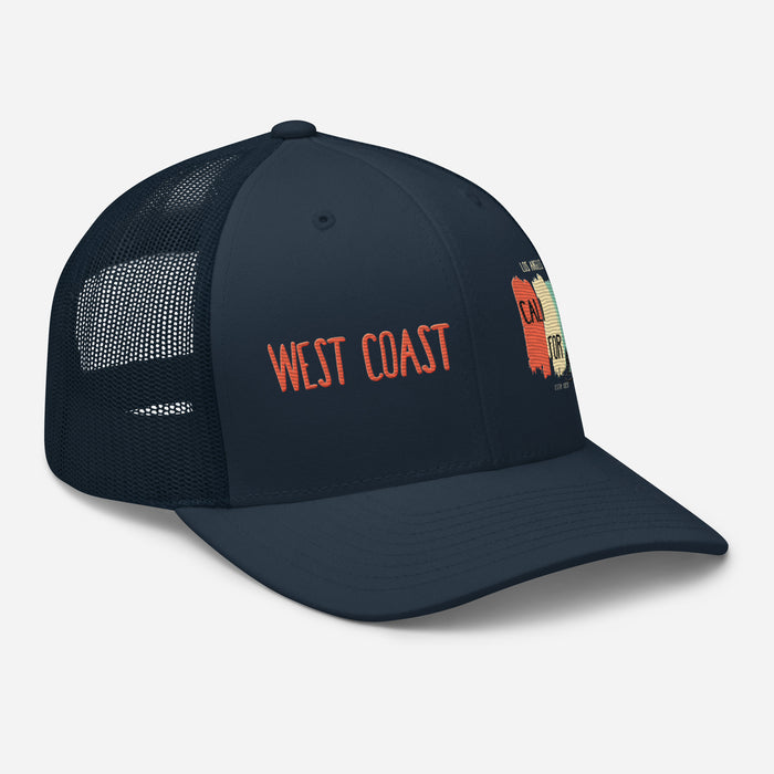 West Coast Los Angeles Embroidered Snapback Trucker Hat, Adjustable Mesh Back Cap