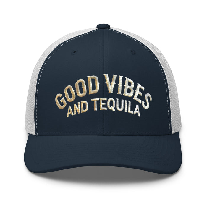 Good Vibes and Tequila Embroidered Trucker Cap: Classic Mesh Back, Adjustable Fit Great Gift