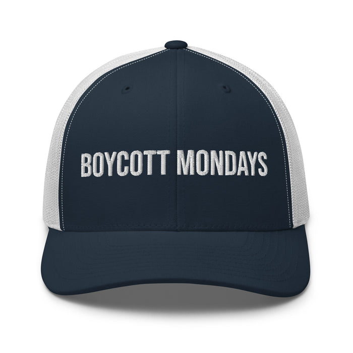 Boycott Mondays Embroidered Trucker Cap Classic Six-Panel Mesh Back Hat Statement Hat Mens Hat Womens Hat Gift Idea