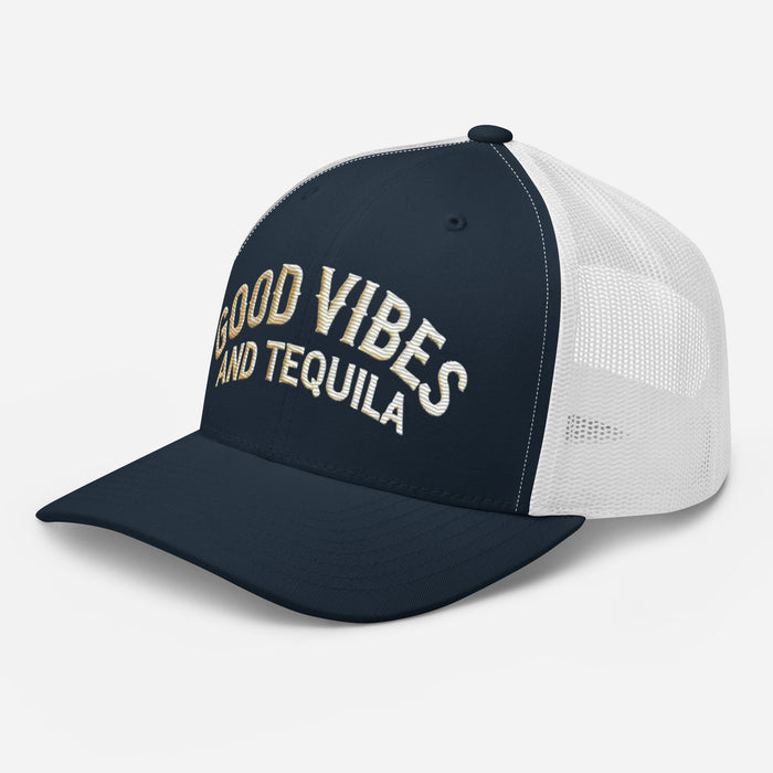 Good Vibes and Tequila Embroidered Trucker Cap: Classic Mesh Back, Adjustable Fit Great Gift