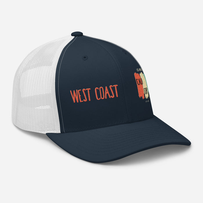 West Coast Los Angeles Embroidered Snapback Trucker Hat, Adjustable Mesh Back Cap